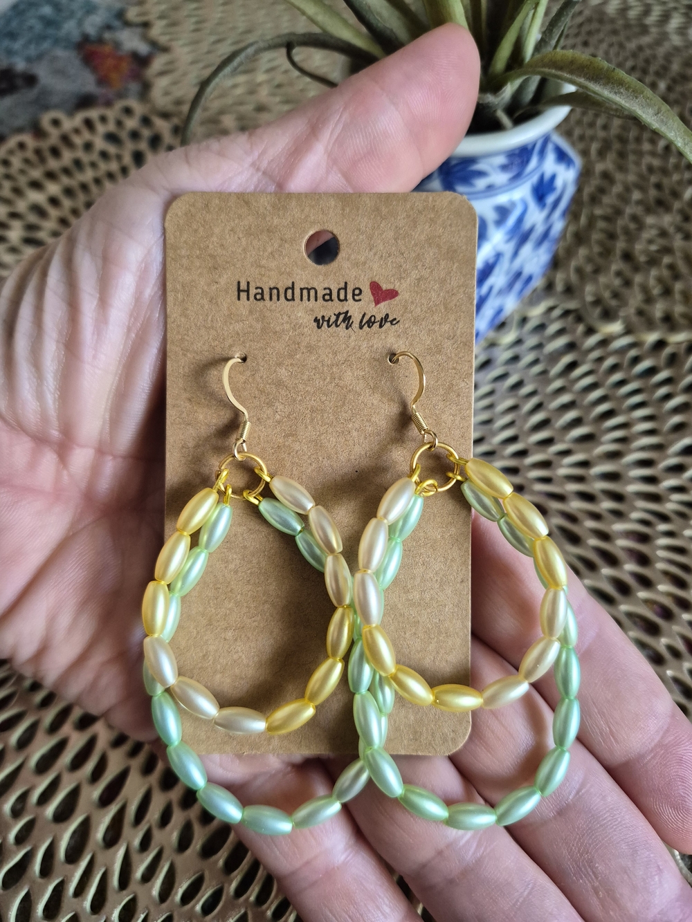 Handmade Pastel Ombre Bead Teardrop Earrings - Gold Hooks